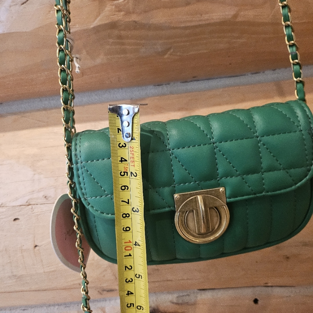 Montana West Green Quilted Mini Bag with Gold Chain